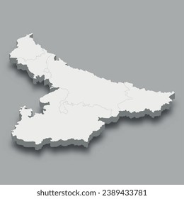 3d isometric map The Plains Region of India, isolated with shadow