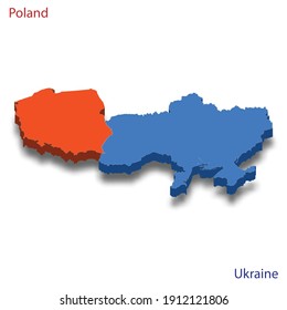3d isometric map Poland and Ukraine relations vector illustration