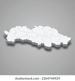 3d isometric map of Presov Region is a province of Slovakia isolated with shadow 