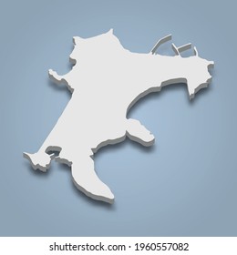 3d isometric map of Procida is an island in Italy, isolated vector illustration