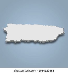 3d isometric map of Puerto Rico is an island in Caribbean, isolated vector illustration