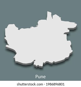 Mapa isométrico 3d de Pune es una ciudad de India, ilustración vectorial