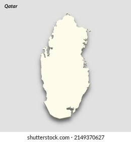 3d isometric map of Qatar isolated with shadow. Paper card style vector illustration
