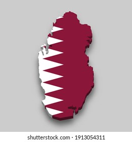 Carte isométrique 3d du Qatar avec drapeau national. Illustration vectorielle.