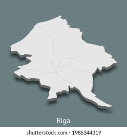 3d isometric map of Riga is a city of Latvia , vector illustration