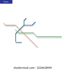 3d isometric Map of the Rome metro subway. Template of city transportation scheme for underground road