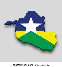 3d isometric Map of Rondonia is a state of Brazil with national flag