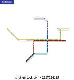 3d isometric Map of the Rotterdam metro subway. Template of city transportation scheme for underground road