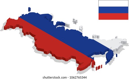 3d isometric map of Russia with flag texture, capital.