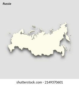 3d isometric map of Russia isolated with shadow. Paper card style vector illustration