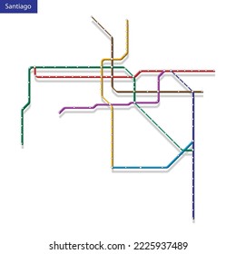 3d isometric Map of the Santiago metro subway. Template of city transportation scheme for underground road