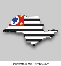 3d isometrische Karte von Sao Paulo ist ein Staat Brasilien mit nationaler Flagge