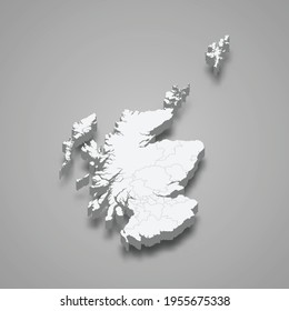 3d isometric map of Scotland, isolated with shadow vector illustration