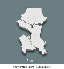 3d isometric map of Seattle is a city of United States, vector illustration