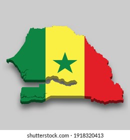 3d isometric Map of Senegal with national flag. Vector Illustration.