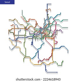 3d isometric Map of the Seoul metro subway. Template of city transportation scheme for underground road