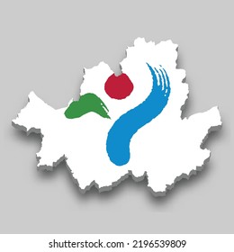 3d isometric Map of Seoul is a region of South Korea with national flag