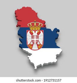 3d isometric Map of Serbia with national flag. Vector Illustration.