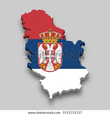 3d isometric Map of Serbia with national flag. Vector Illustration.