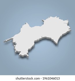 3d isometric map of Shikoku is an island in Japan, isolated vector illustration