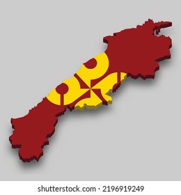 3d isometric Map of Shimane is a prefecture of Japan with national flag