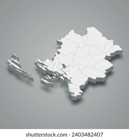 3d isometric map of Sibenik-Knin is a county of Croatia, vector illustration