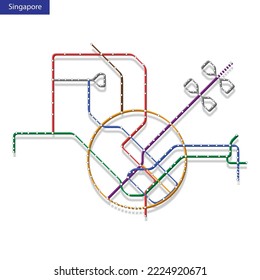 3d isometric Map of the Singapore metro subway. Template of city transportation scheme for underground road