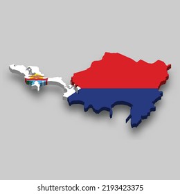 3d isometric Map of Sint Maarten is a region of Netherlands with national flag