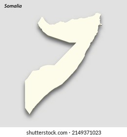 3d isometrische Karte von Somalia einzeln mit Schatten. Vektorgrafik auf Papierkarten
