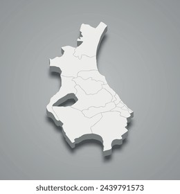 Mapa isométrico 3d de Sousse es una gobernación de Túnez, ilustración vectorial