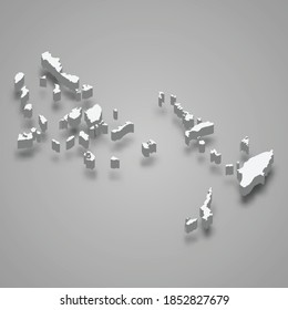 3d isometric map of South Aegean is a region of Greece, vector illustration