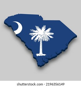 3d isometric Map of South Carolina is a state of United States with national flag