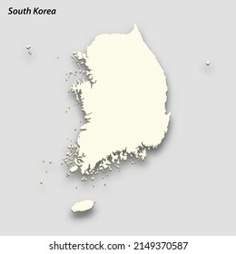 3d isometric map of South Korea isolated with shadow. Paper card style vector illustration