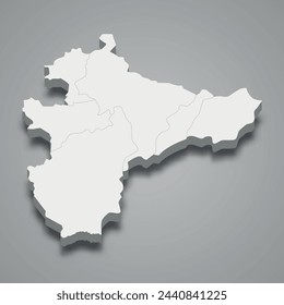 Mapa isométrico 3d del suroeste es una región de Etiopía, ilustración vectorial