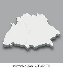 3d isometric map Southern Region of Germany, isolated with shadow