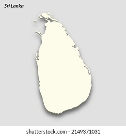 Mapa isométrico 3d de Sri Lanka aislado con sombra. Ilustración vectorial de estilo de tarjeta de papel