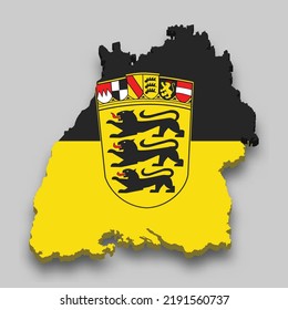 3d isometric Map of Baden-Württemberg is a state of Germany with national flag