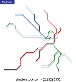 3d isometric Map of the Stockholm metro subway. Template of city transportation scheme for underground road