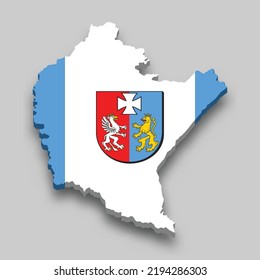 3d isometric Map of Subcarpathia is a region of Poland with national flag