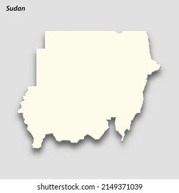 3d isometric map of Sudan isolated with shadow. Paper card style vector illustration