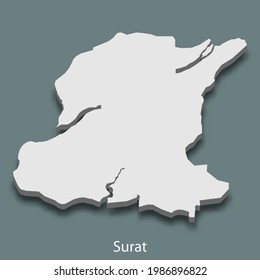 3d isometric map of Surat is a city of India, vector illustration