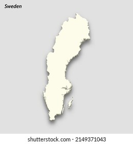 3d isometric map of Sweden isolated with shadow. Paper card style vector illustration