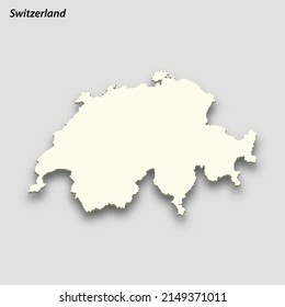 3d isometric map of Switzerland isolated with shadow. Paper card style vector illustration