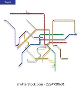 3d isometric Map of the Taipei metro subway. Template of city transportation scheme for underground road