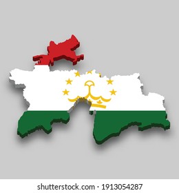 3d isometric Map of Tajikistan with national flag. Vector Illustration.