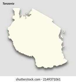 3d isometric map of Tanzania isolated with shadow. Paper card style vector illustration