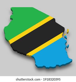 3d isometric Map of Tanzania with national flag. Vector Illustration.