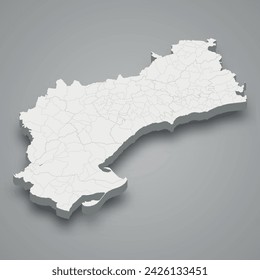 3d isometric map of Tarragona is a province of Spain with borders municipalities