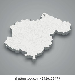 3d isometric map of Teruel is a province of Spain with borders municipalities