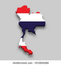 3d isometric Map of Thailand with national flag. Vector Illustration.